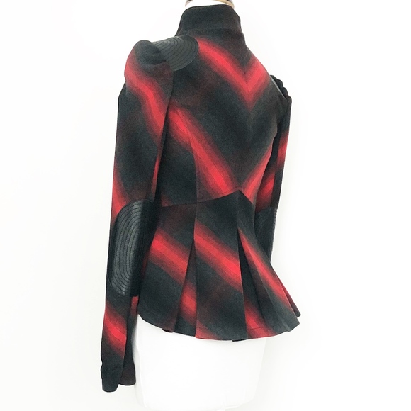 marciano • plaid peplum high low leather blazer - Picture 6 of 8